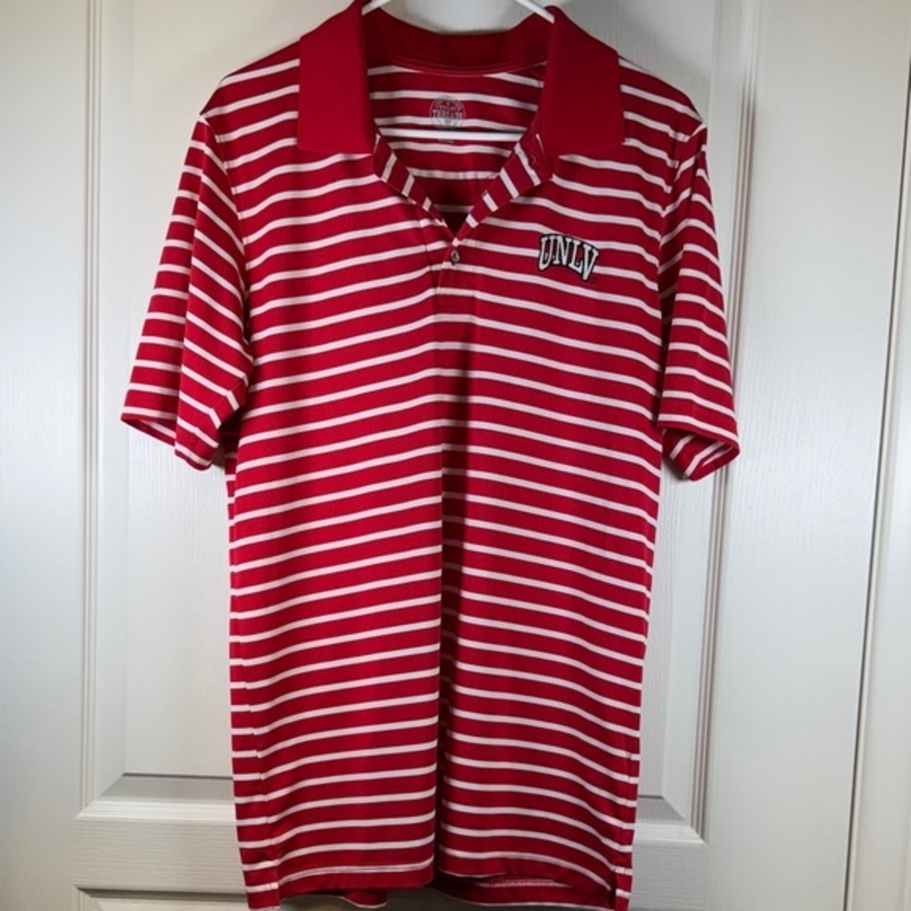 Rivalry Threads Red White Stripe College UNLV Las Vegas Polo Shirt Size Med EUC